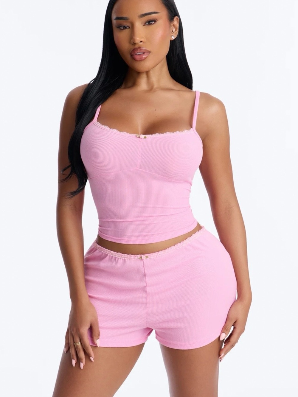 Fashion Nova Pink Ribbed Cami & Shorts Sleep Set - Women Intimates
